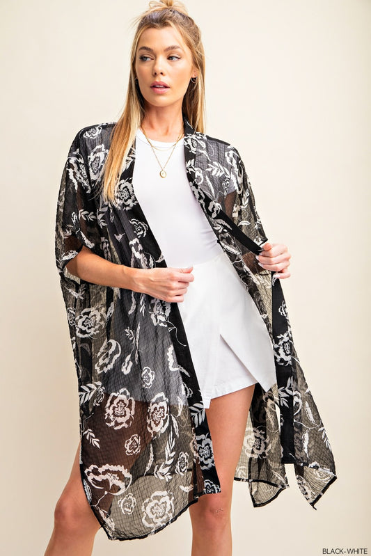 Trendy B/W Flower Print Kimono | JQ Clothing Co.