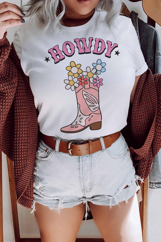 Howdy Cowgirl Boots Curvy Graphic Tee | JQ Clothing Co.