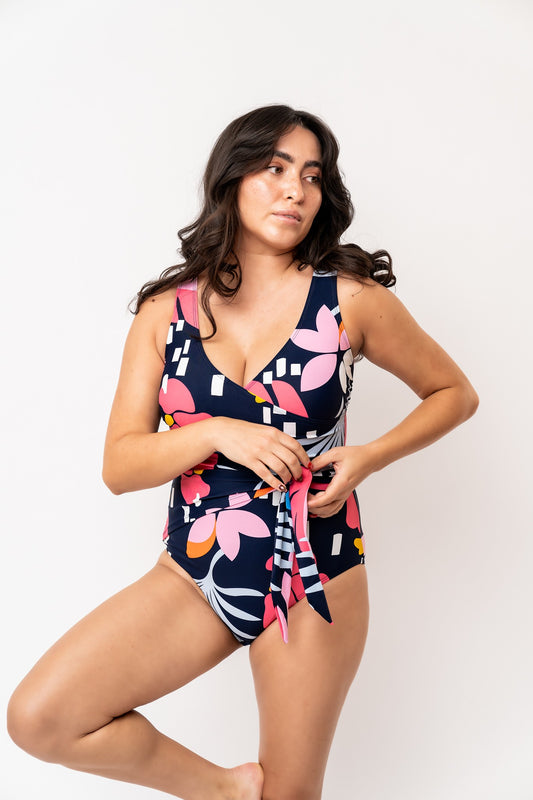 Blue Floral Wrap Front One Piece | JQ Clothing Co.
