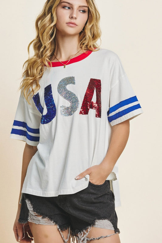 USA Sequin Lettering Print Sweatshirt | JQ Clothing Co.