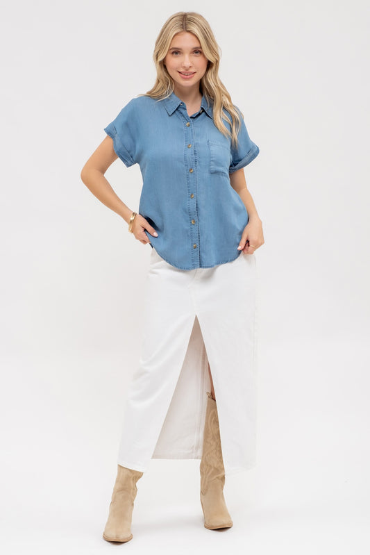 Collared Chambray Button Down Shirt