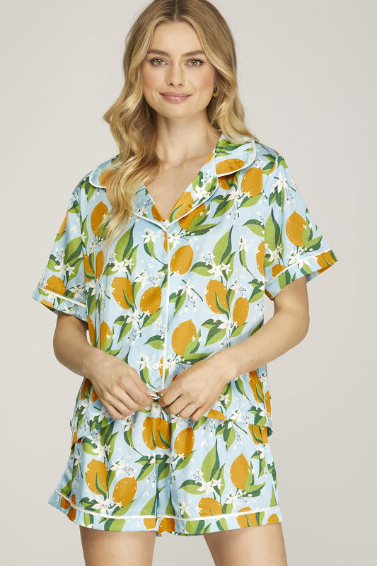 Lime Print Satin Pajama Set | JQ Clothing Co.