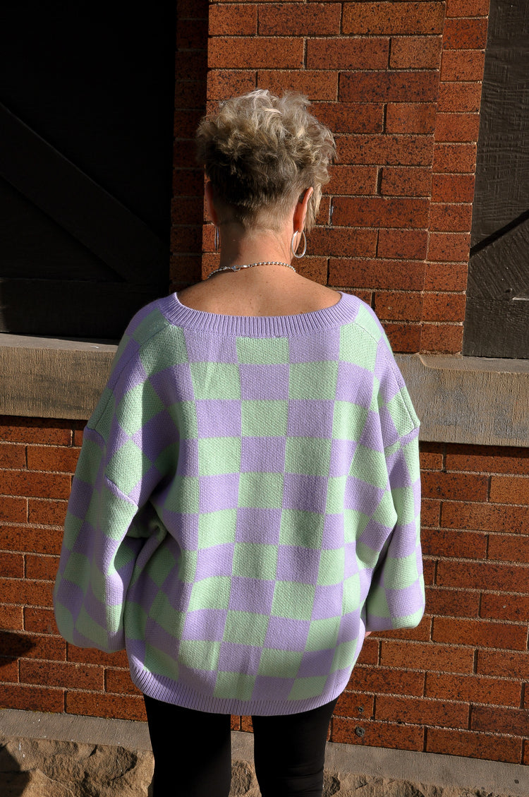 Jenna Checkered V-Neck Sweater