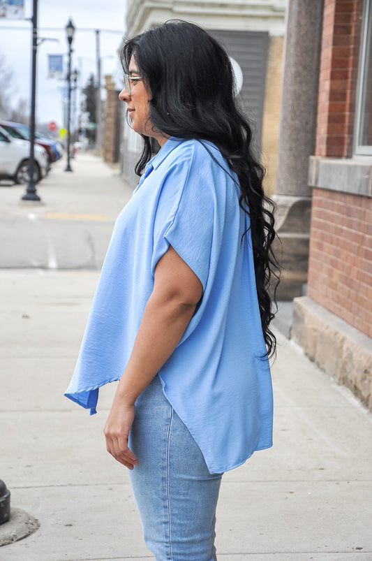 Drapey High Low Button Up Blouse