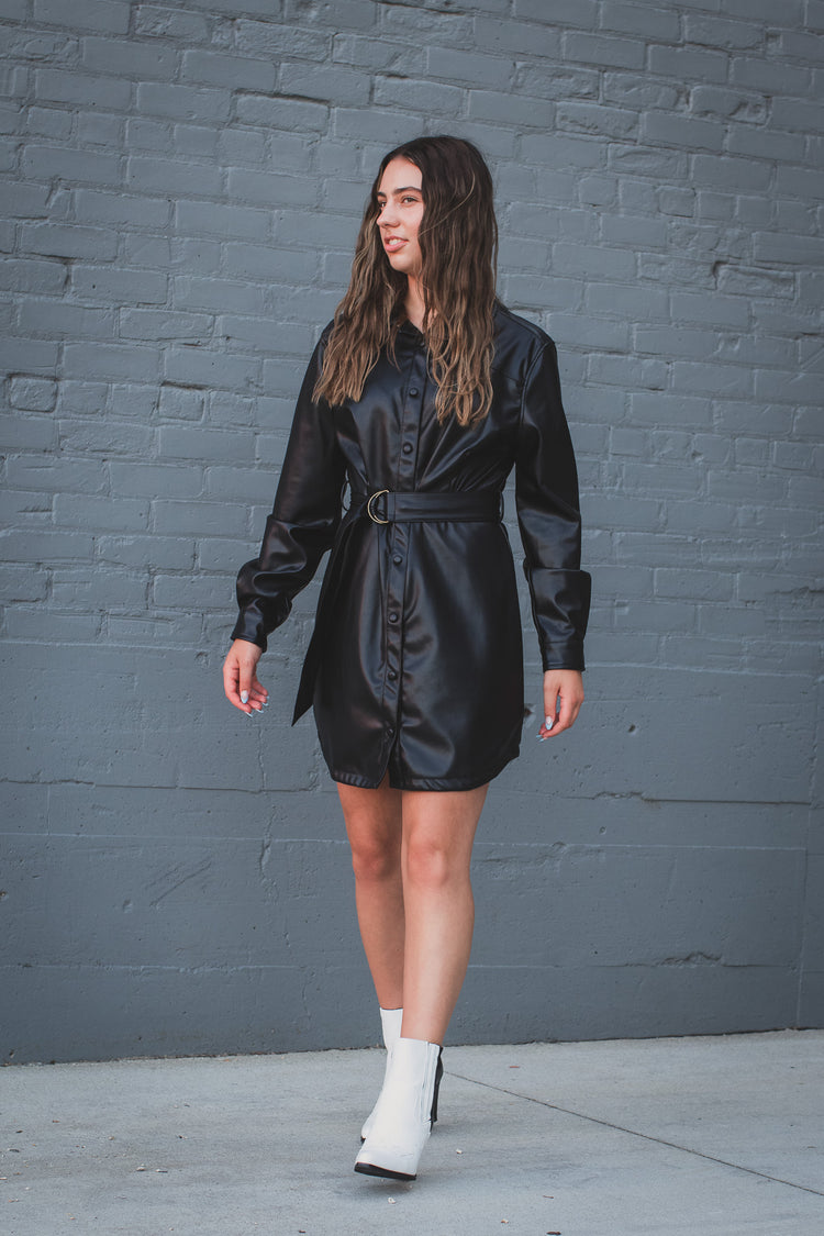 Leather Collared Dress