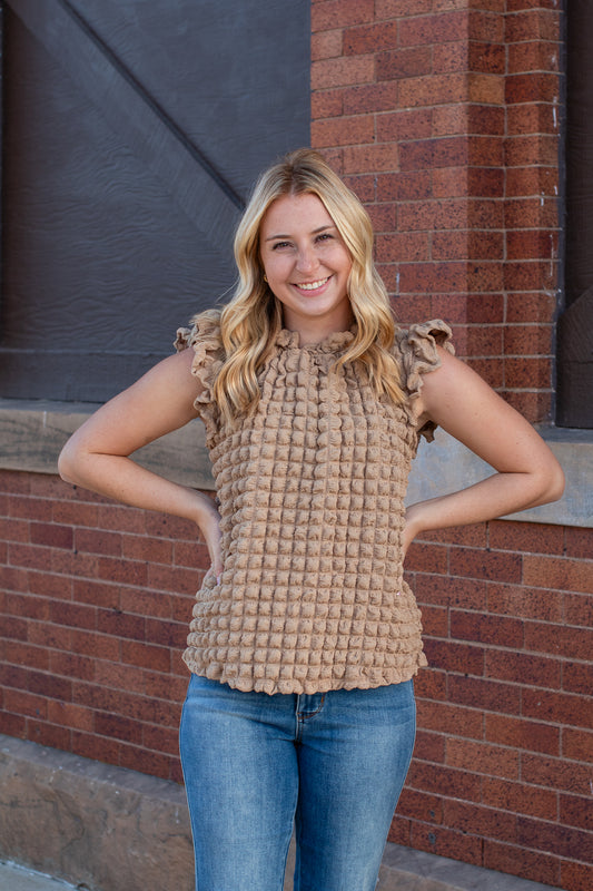 Bubble Textured Ruffled Knit Blouse | JQ Clothing Co.