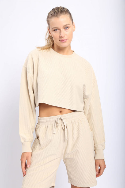 Ribbed Boxy Crop Pullover