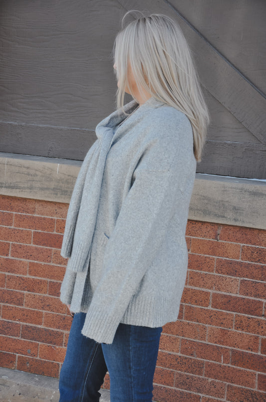 Scarf Collared Open Front Cardigan