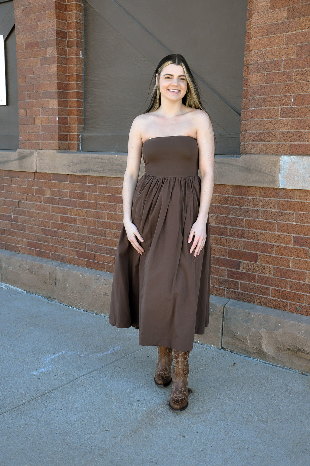 Strapless Flowy Midi Dress – JQ Clothing Co