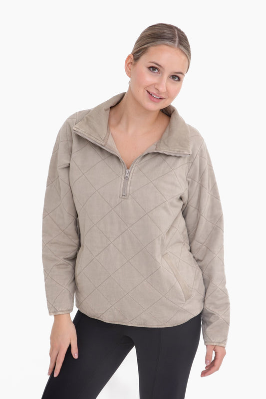 Quilted Mineral-Wash Half-Zip Pullover