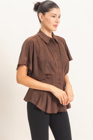 Chestnut Suede Button-Down Blouse