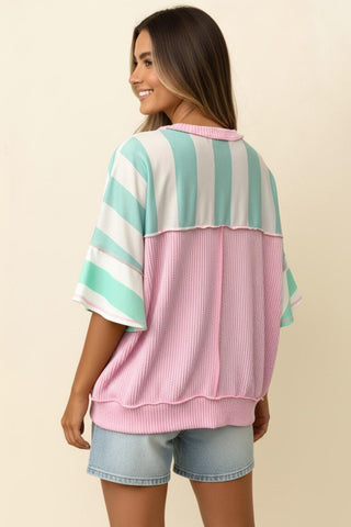 Curvy Flutter Sleeve Stripe French Terry Top