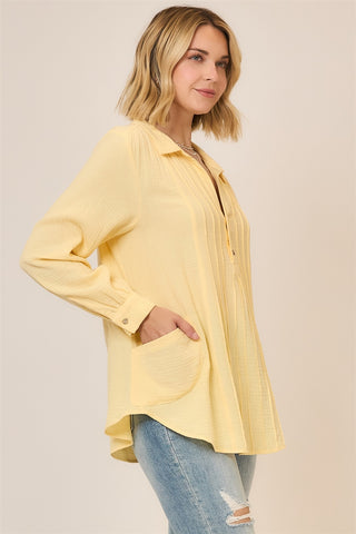 Curvy Pleat Detail Button Down Blouse