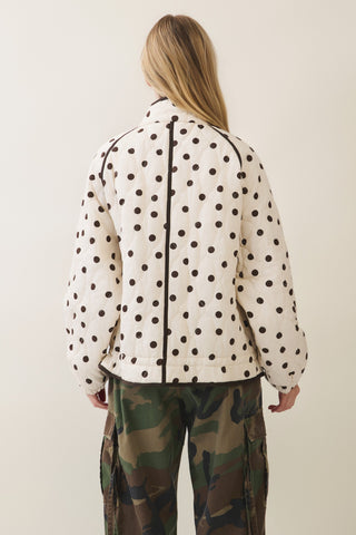 Cream Polka Dot Contrast Quilted Jacket