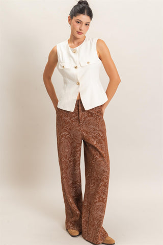 Paisley Print Wide-Leg Pants