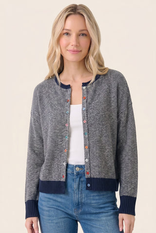Multi Color Button Striped Knit Cardigan