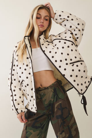 Cream Polka Dot Contrast Quilted Jacket
