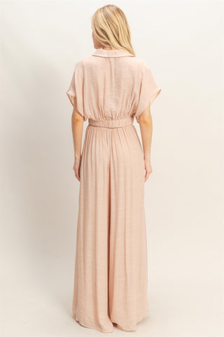 Collared Wrap Top & Wide-leg Pants Set