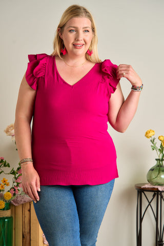 Curvy V-Neck Layered Ruffle Top