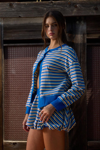 Royal Blue Multi-Stripe Knit Cardigan