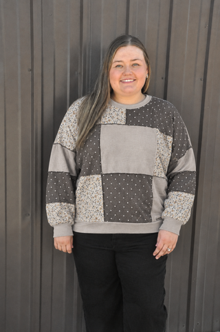 Curvy Mixed Print Patchwork Pullover