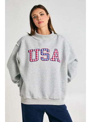 Embroidered "USA" Mock Neck Sweatshirt