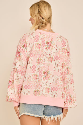 Patchwork Floral Crewneck Sweatshirt