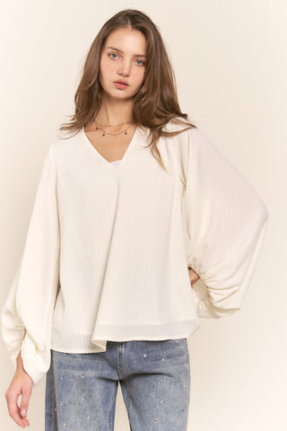 Floral White Textured Balloon Sleeve Blouse | JQ Clothing Co.