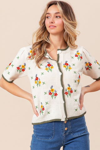 Flower Embroideries SS Sweater Cardigan | JQ Clothing Co.