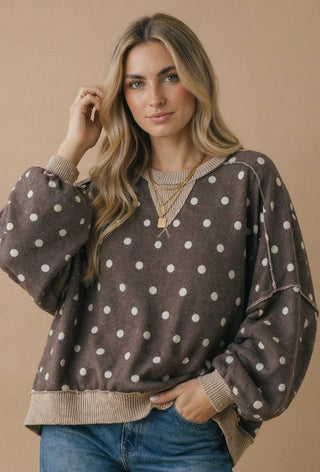 Curvy Polka Dot Reverse Stitch Pullover