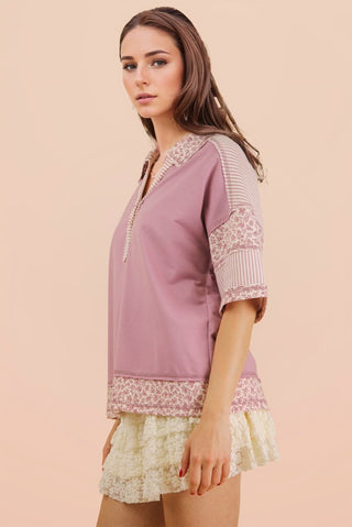 Oversized Half Button-Down Collared Top