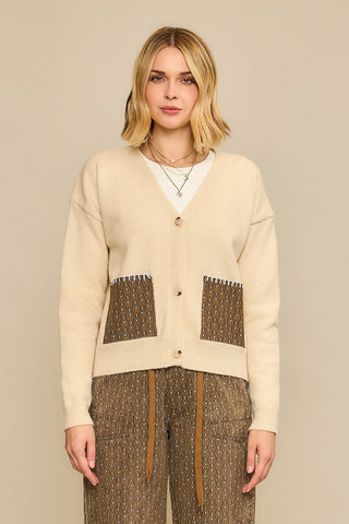 Natural Patch Pocket Cropped Knit Cardigan