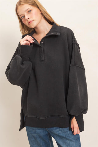 Mineral Wash Snap Collar Pullover