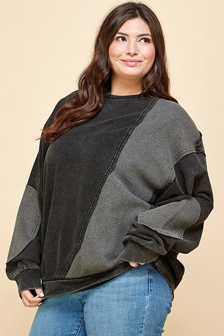 Curvy Min Wash Contrast Waffle Sweatshirt