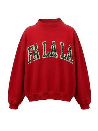 Red FaLaLa Polka Dot Applique Mock Neck Sweatshirt