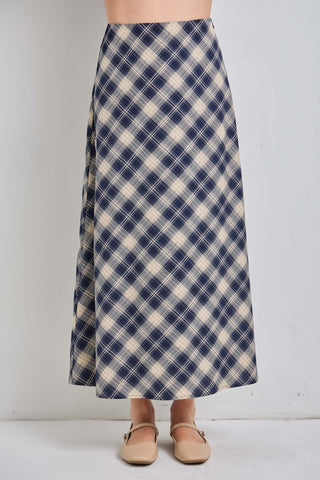 The Navy Plaid Matching Skirt Set - A-line midi skirt