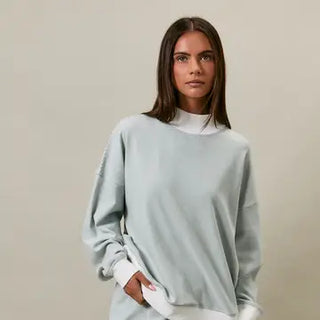 Mock Neck Stripe Sweatshirt Top