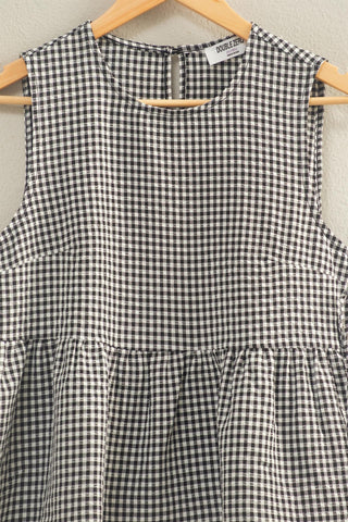 Gingham Sleeveless Peplum Top W/Side Ties