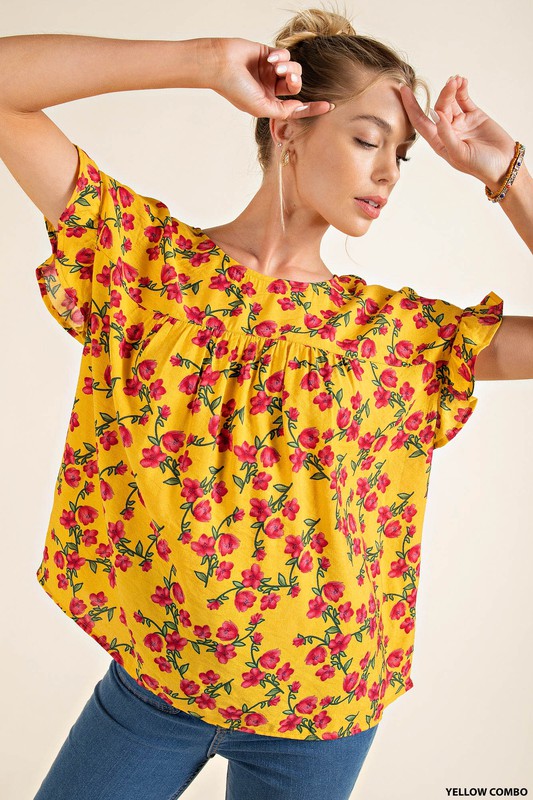 Flutter Sleeve Yellow Floral Blouse
