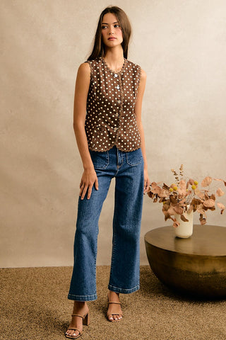 Polka Dot Twill Vest w/Scallop Tape Edge