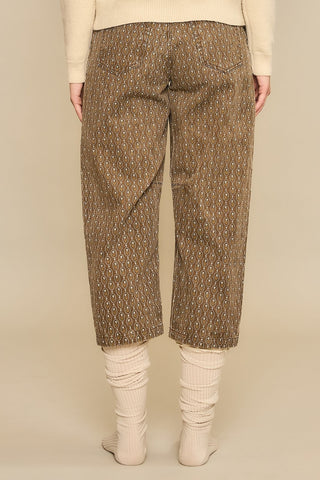 Brown Medallion Print Cropped Pants w/Tape