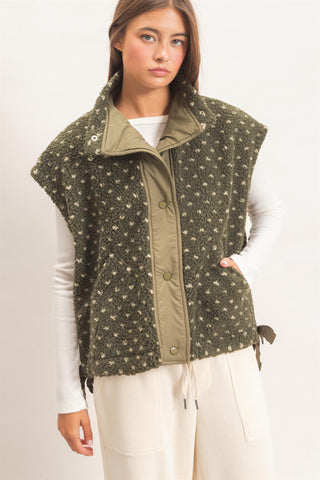 Polka Dot Sherpa Button-Front Sleeveless Vest