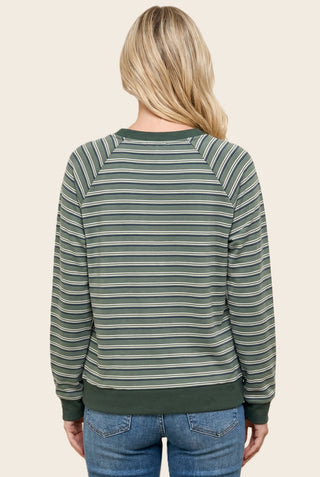 Micro Brushed Stripe Ribbed Crew Neck Top