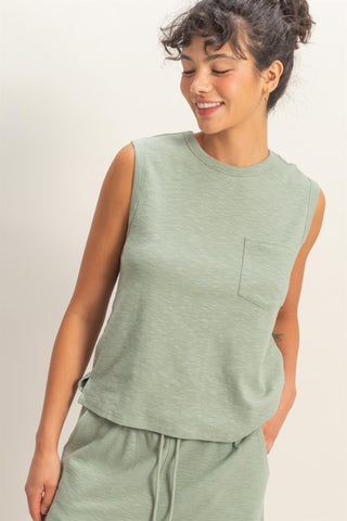 Sleeveless Cotton Top with Pocket