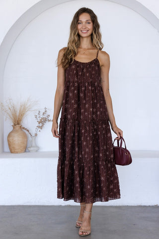 Burgundy Floral Tiered Maxi Dress