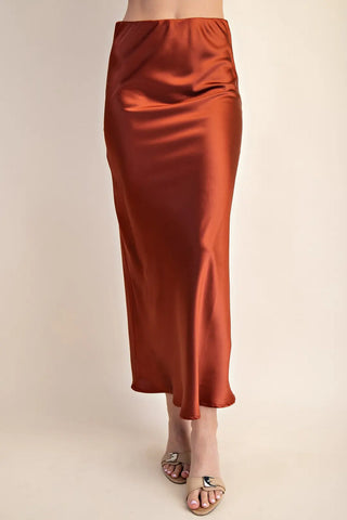 Elastic Waistband Satin Midi Skirt