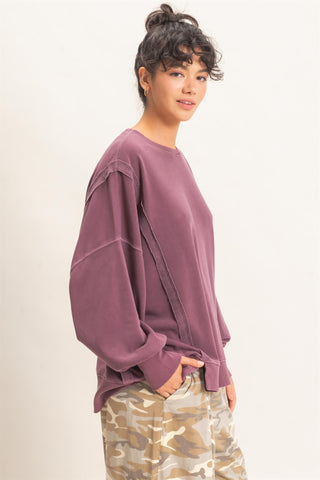 Pigment Dye Oversized Raw Edge Sweatshirt