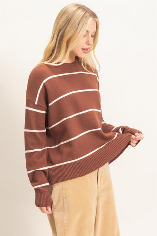 Striped Ribbed Crew Neck Sweater