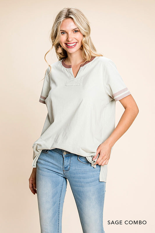 Washed Cotton Color Block Top