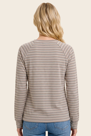 Split Neck Micro Brushed Stripe Top